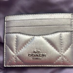 Coach Metallic Silver Quilted Card Case
